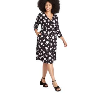Lane Bryant Black Crossover Floral Fit & Flare Dress Sz 18/20